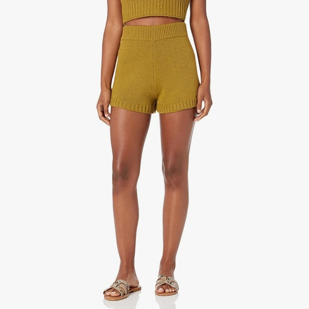 Women's Adrienne Olive (Mustard) Sweater Knit Shorts